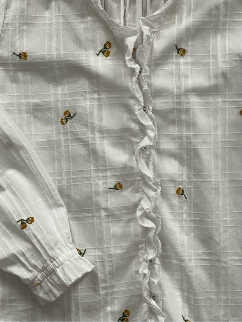 Fat Face White Ruffle-Front Floral Button-Up Blouse - Picture 4 of 8